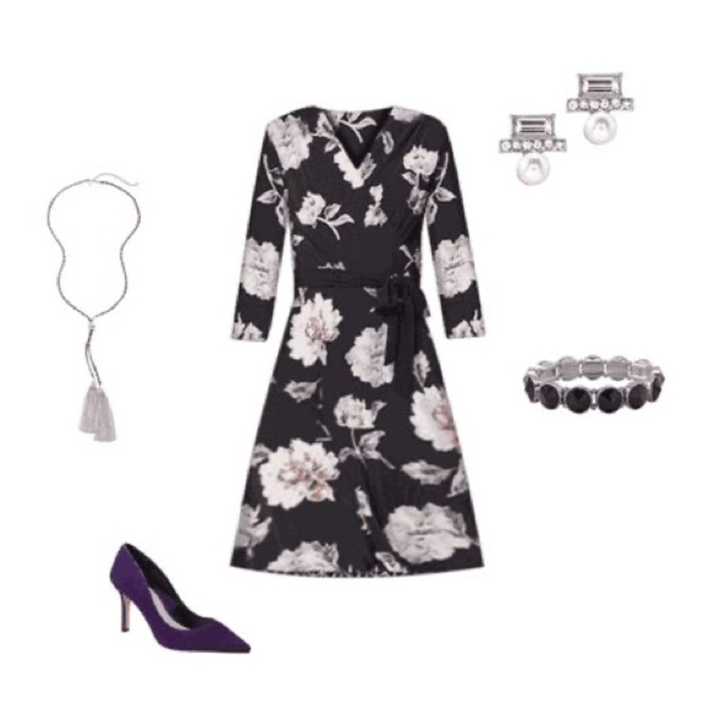 White House Black Market Floral Geo Print Reversible Wrap Dress